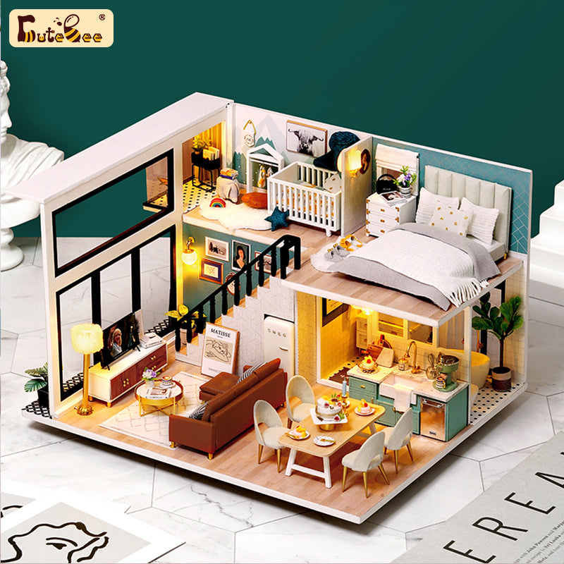  CUTEBEE Dollhouse Miniature with Furniture, DIY Wooden  Dollhouse Kit Plus Dust Proof and Music Movement, 1:24 Scale Creative Room  Idea(Quiet Time) : Toys & Games