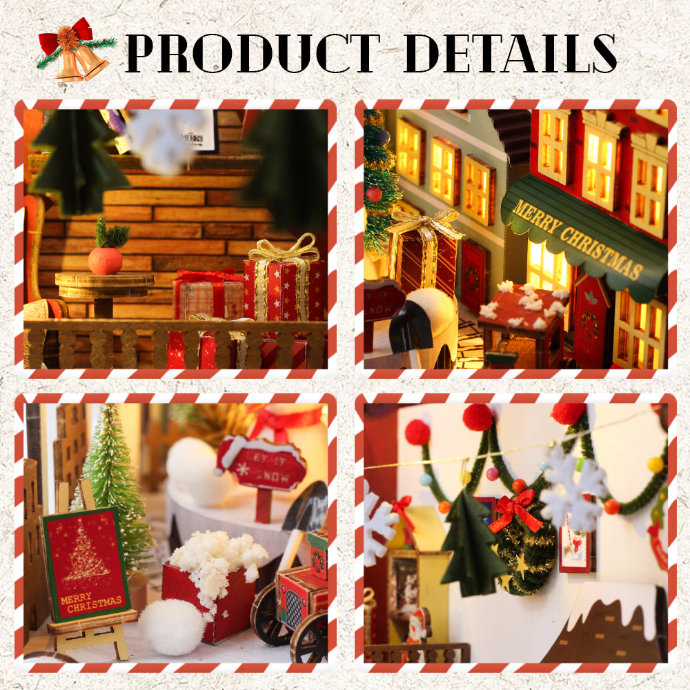 CUTEBEE DIY Wooden Book Nook Kit Bookshelf Inserts (Christmas miniatures world)