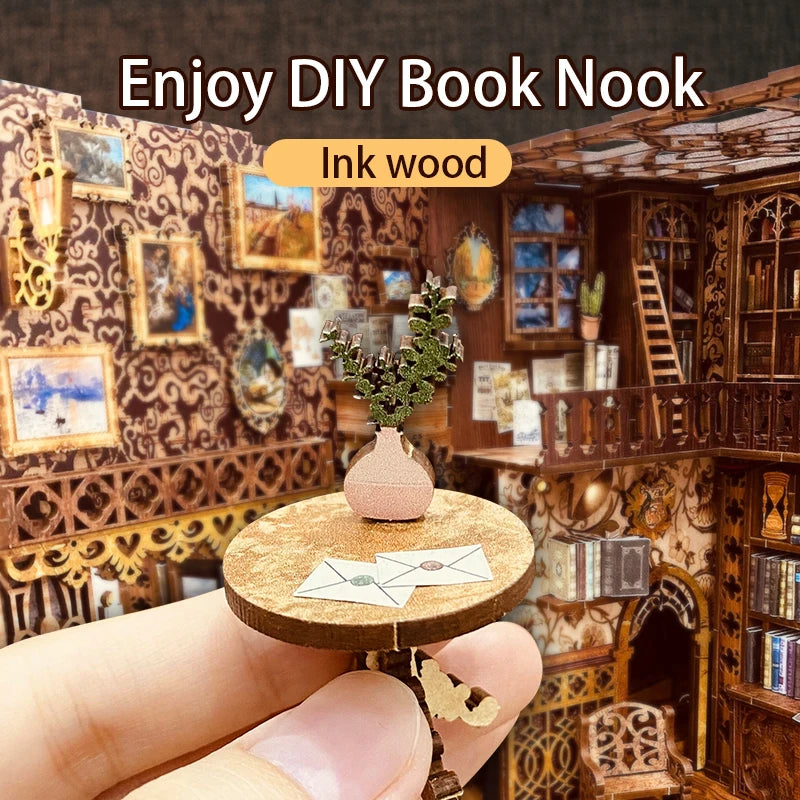 Miniature Dollhouse With LED Light and Dust Cover, DIY Book Nook Kit,  Bookshelf Decor, Handmade Gift, 3D Puzzle eternal Bookstore 